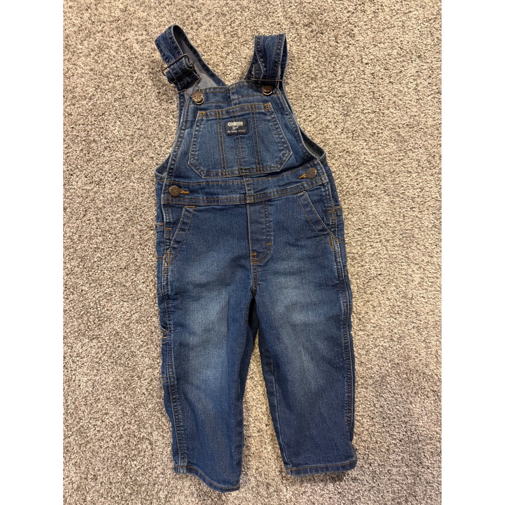 OshKosh B'gosh Overalls Toddler 2T Blue Denim Bib Pocket Adjustable Straps